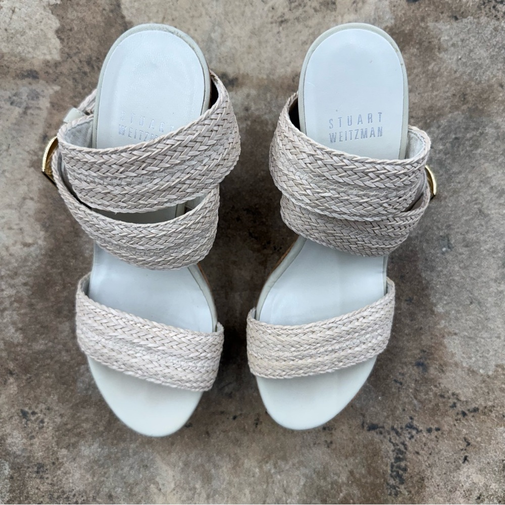 Stuart Weitzman Size 5 Cream Braided Wedge Sandals - Picture 6 of 11
